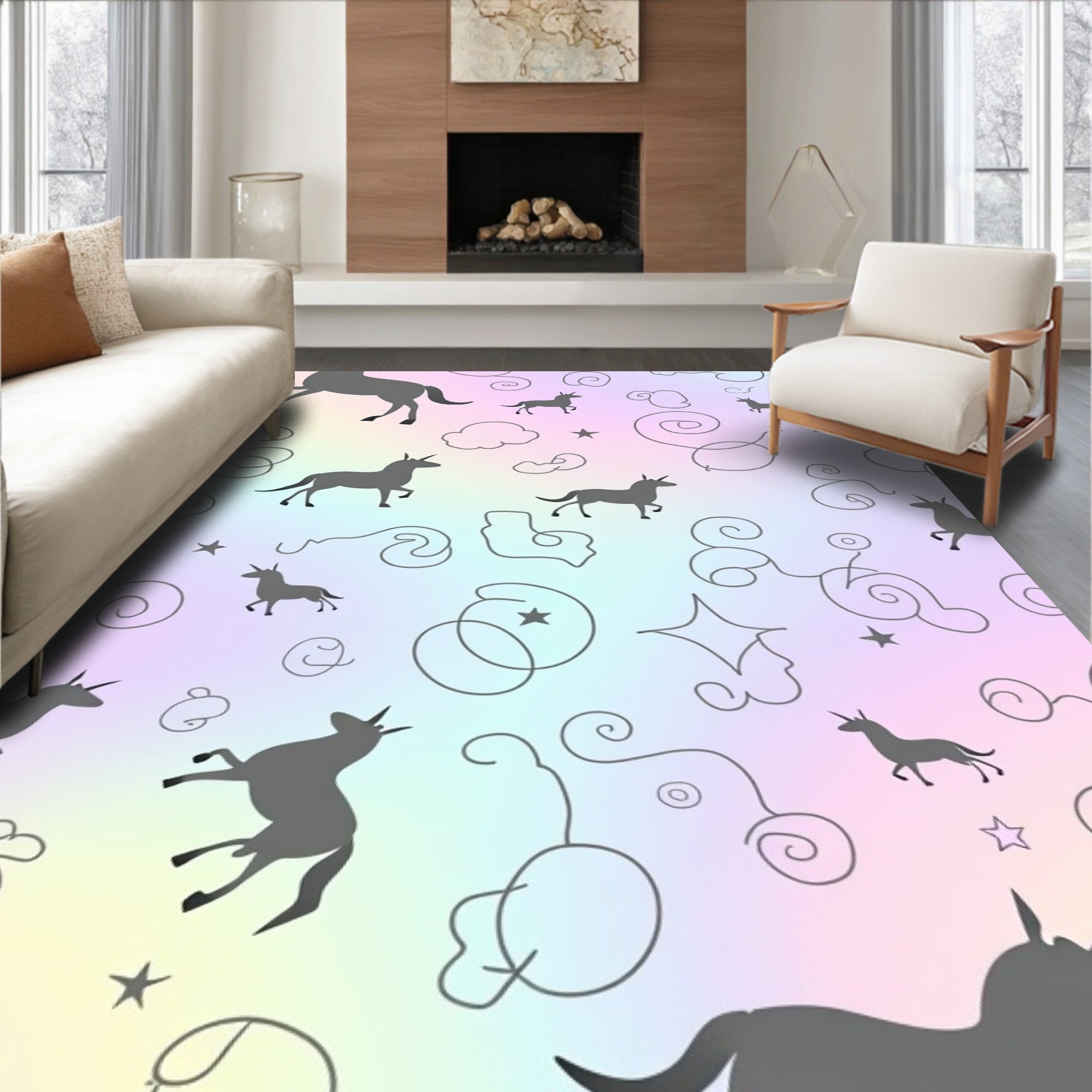 Whimsical Unicorn Silhouette Pastel Pattern Rug