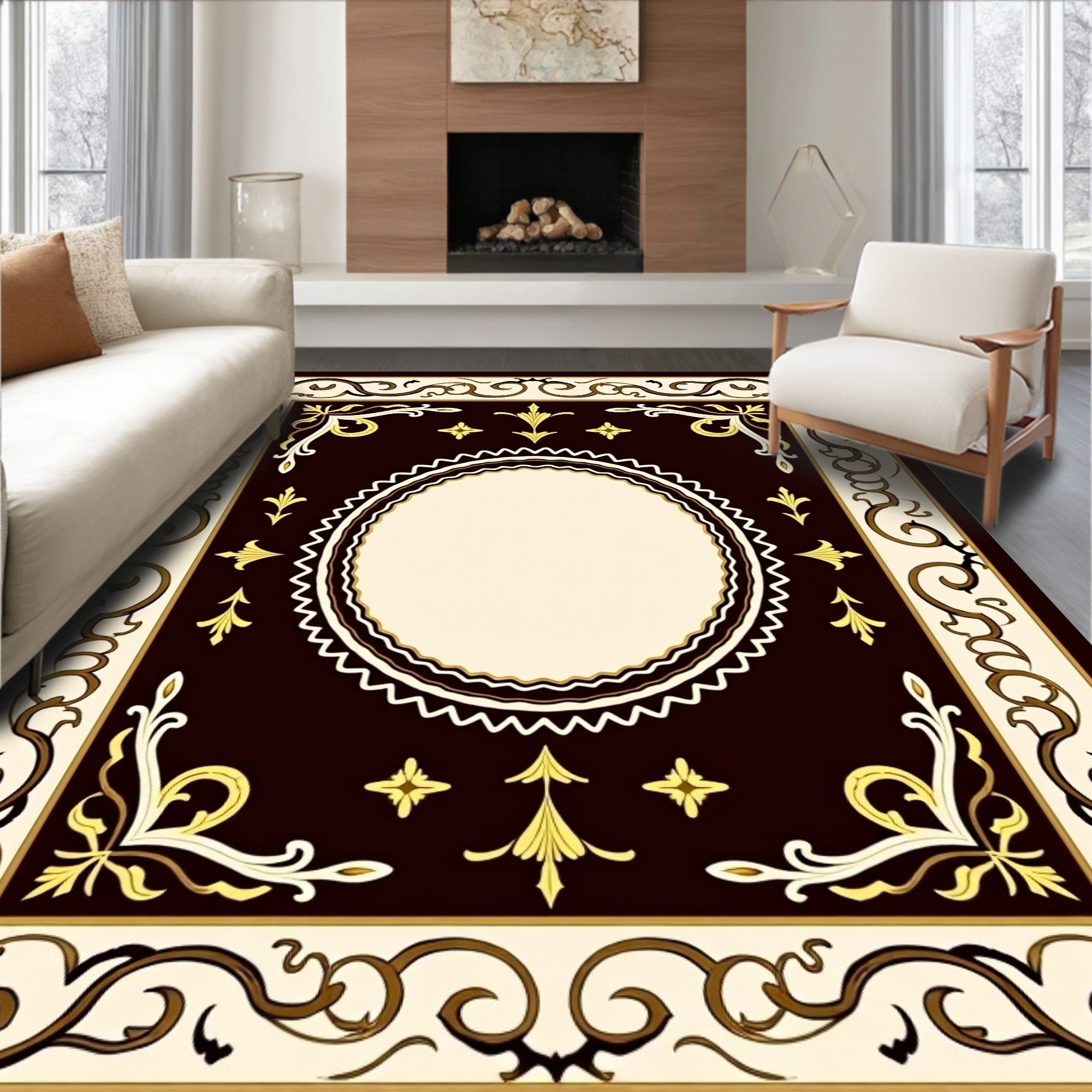 Ornate Gold Cream Antique Style Rug