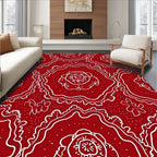 Crimson Floral Whimsical Line Art Rug