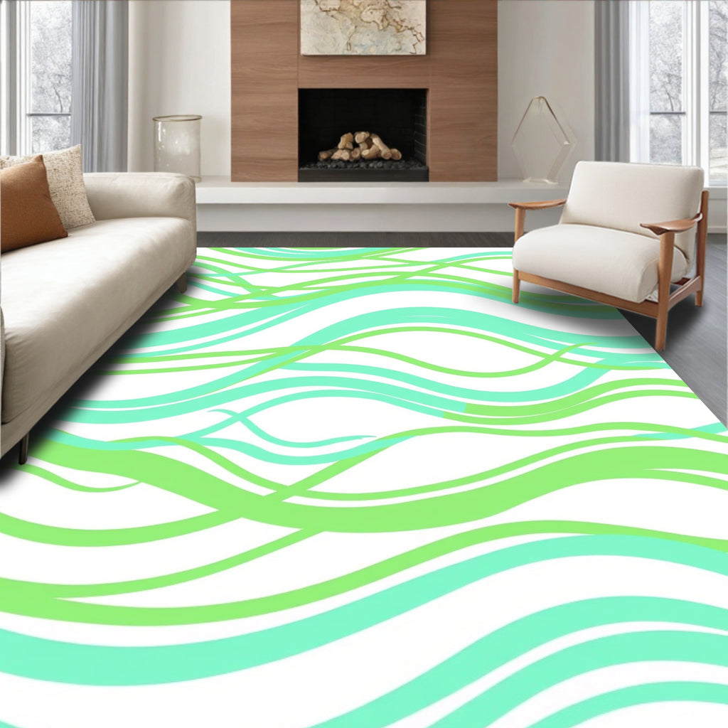 Mint Green Wavy Stripe Pattern Rug