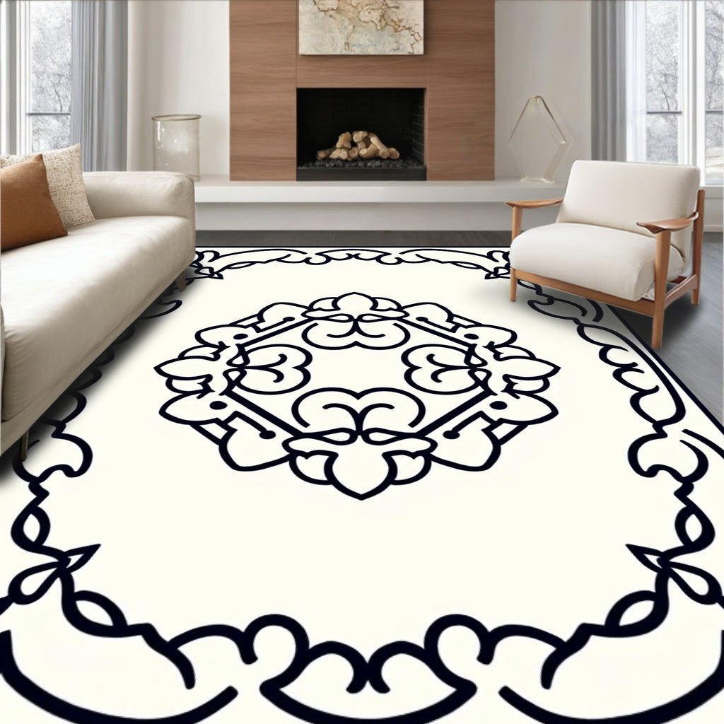 Ornate Floral Scrollwork Frame Design Rug