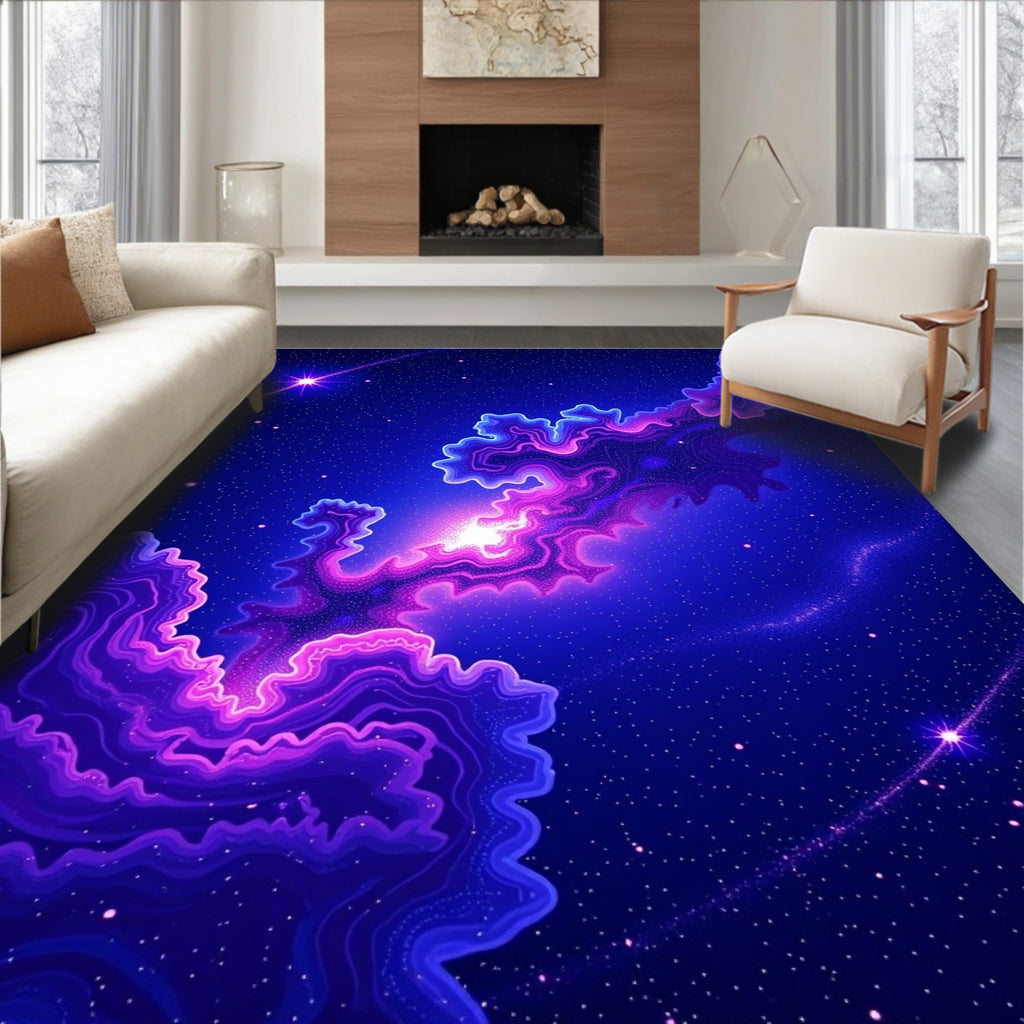 Cosmic Nebula Swirls Stars Rug