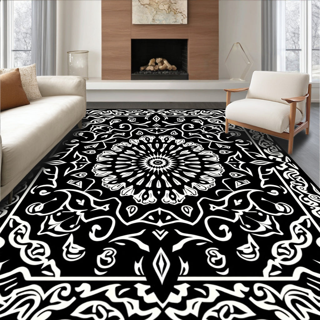 Monochromatic Intricate Mandala Pattern Rug