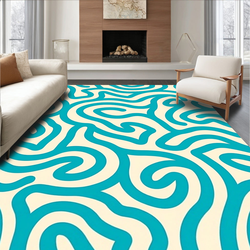 Turquoise Swirl Abstract Harmony Rug
