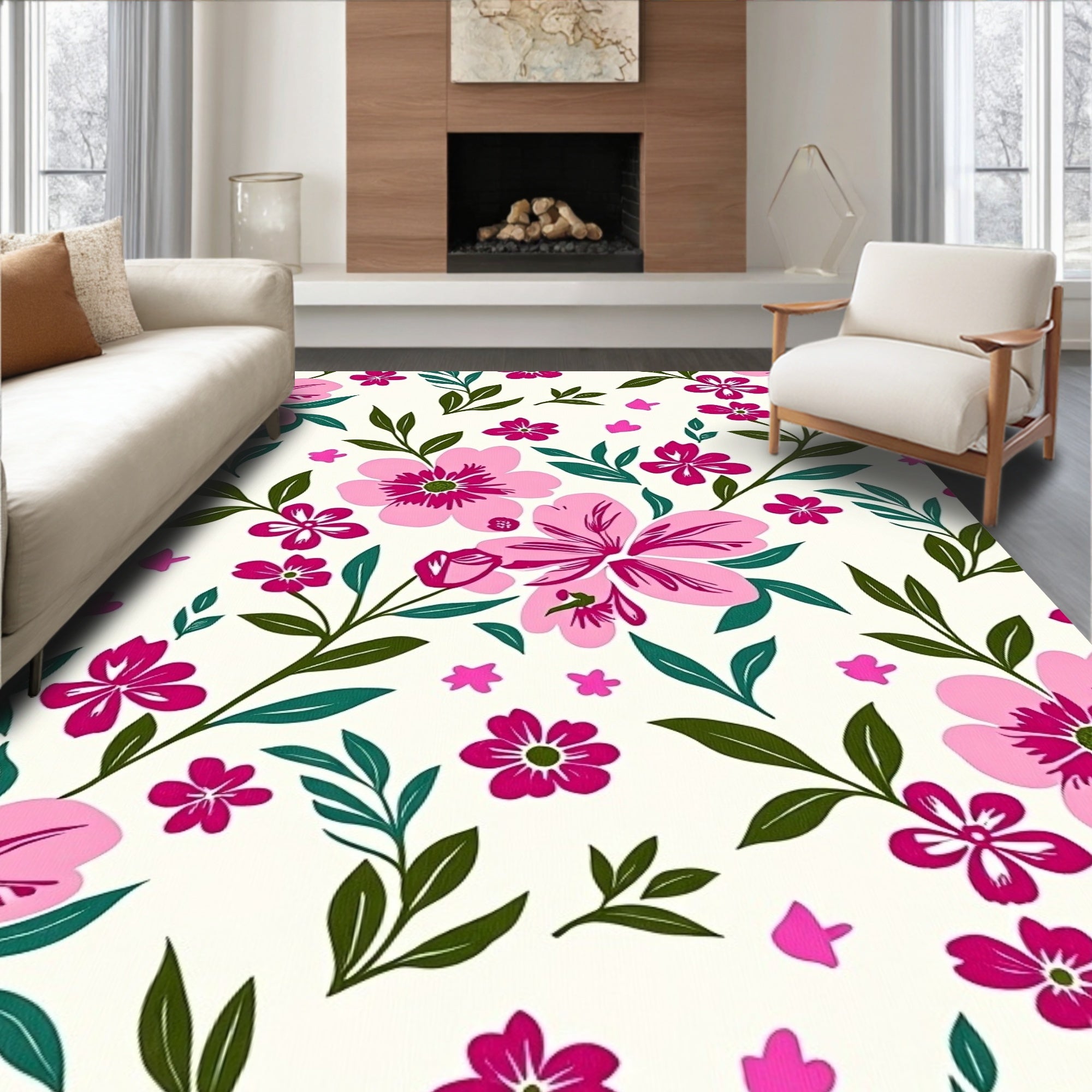 Pink Floral Pattern Rug