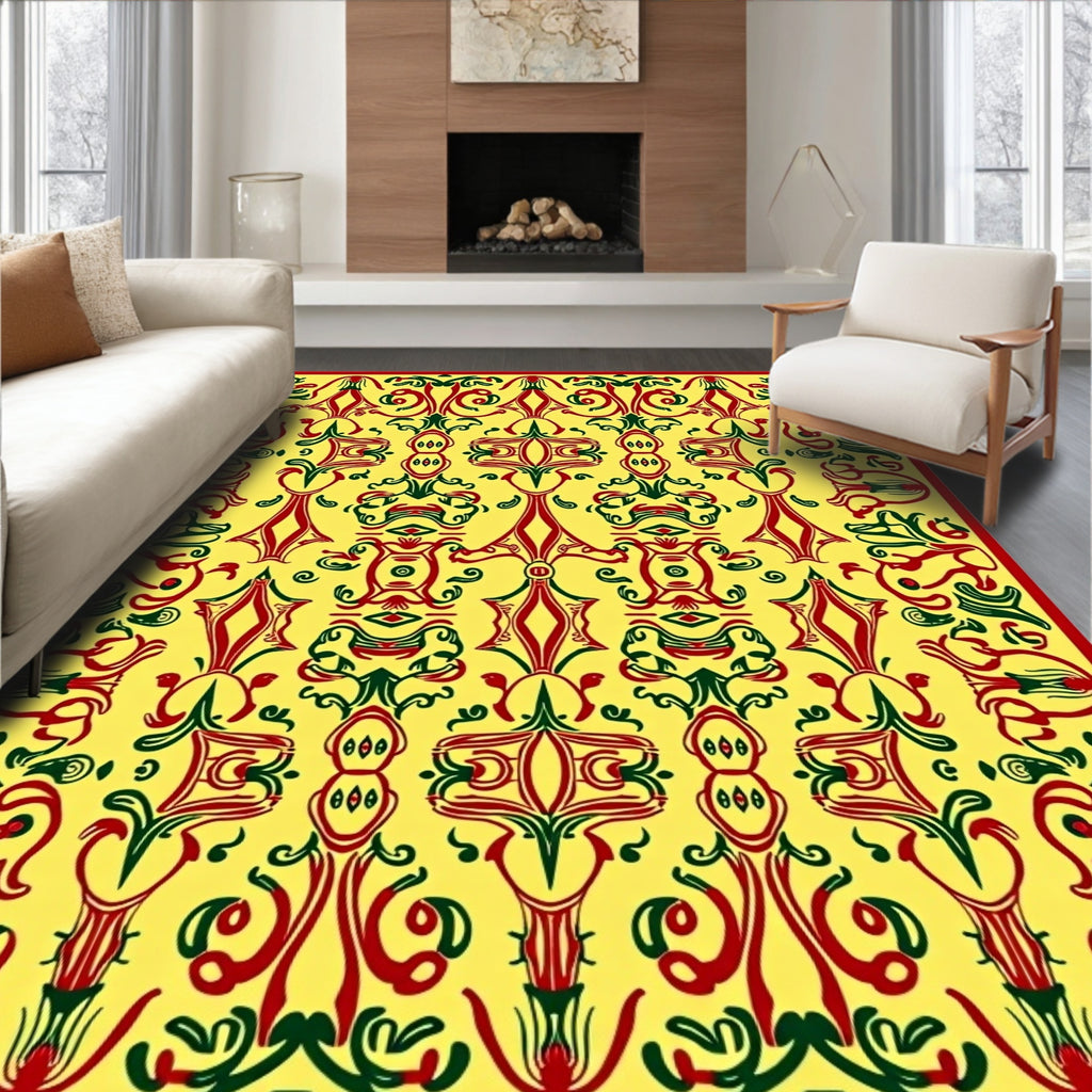 Bold Red Green Abstract Pattern Rug