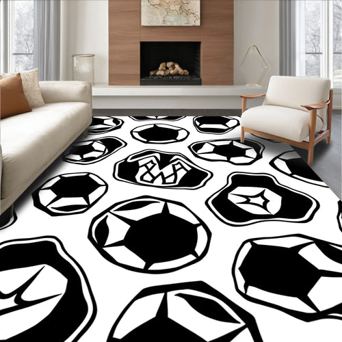 Abstract Black White Geometric Forms Rug