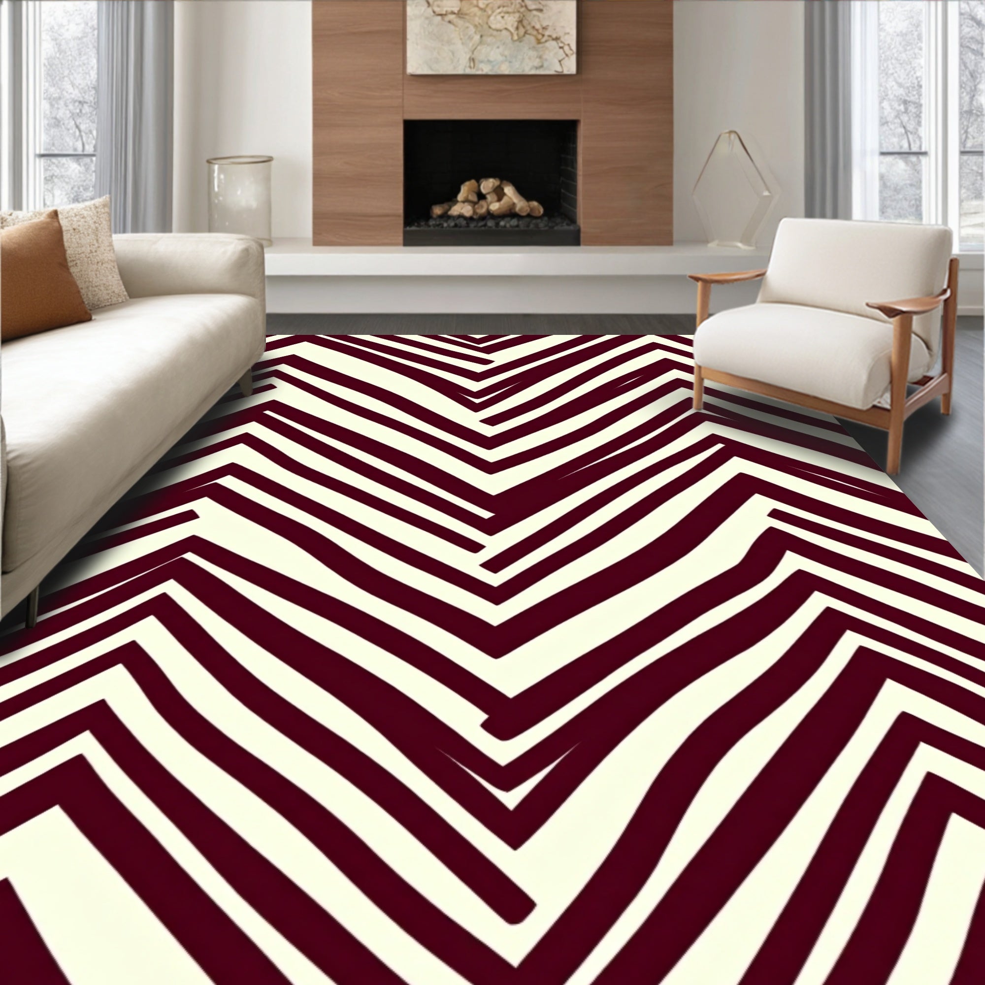 Bold Burgundy Zigzag Pattern Rug