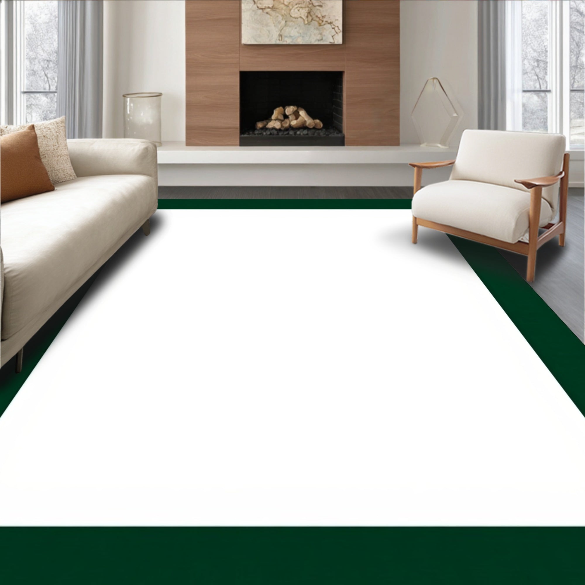 Classic Dark Green Border Design Rug