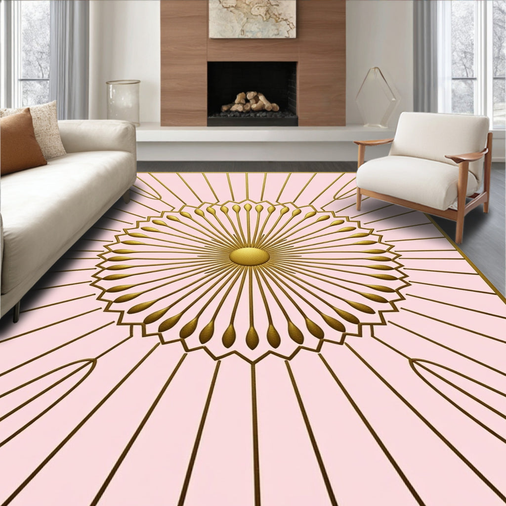 Golden Sunburst Geometric Design Rug