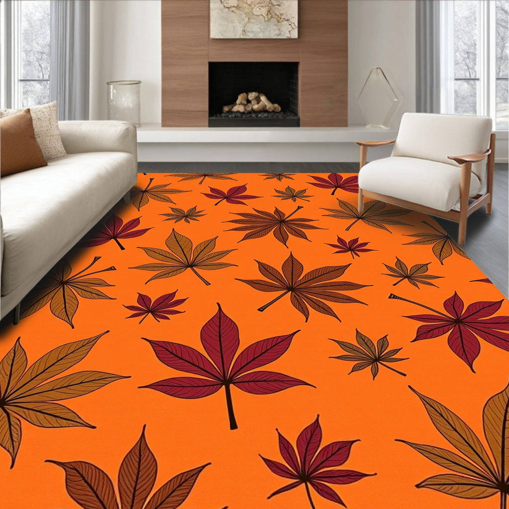 Autumn Leaf Patterned Design Rug