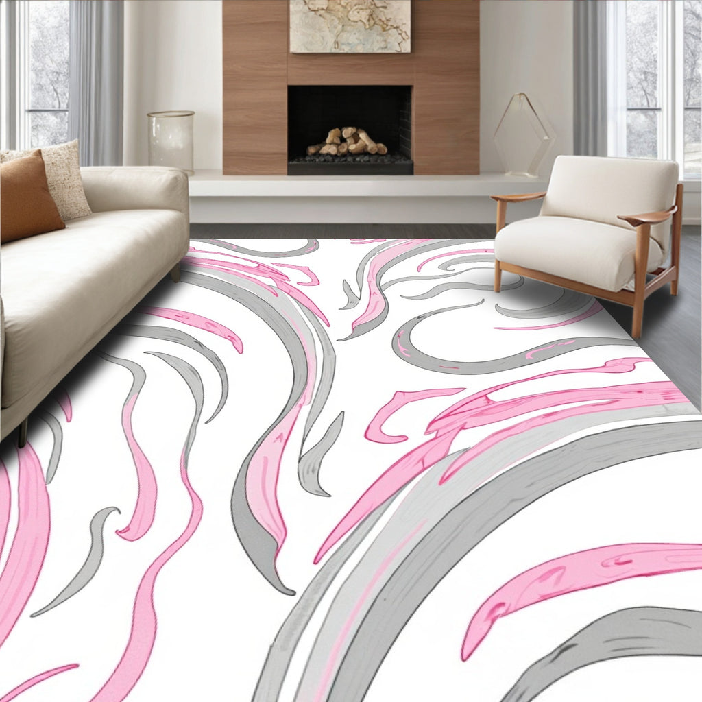 Blush Gray Swirl Abstract Design Rug