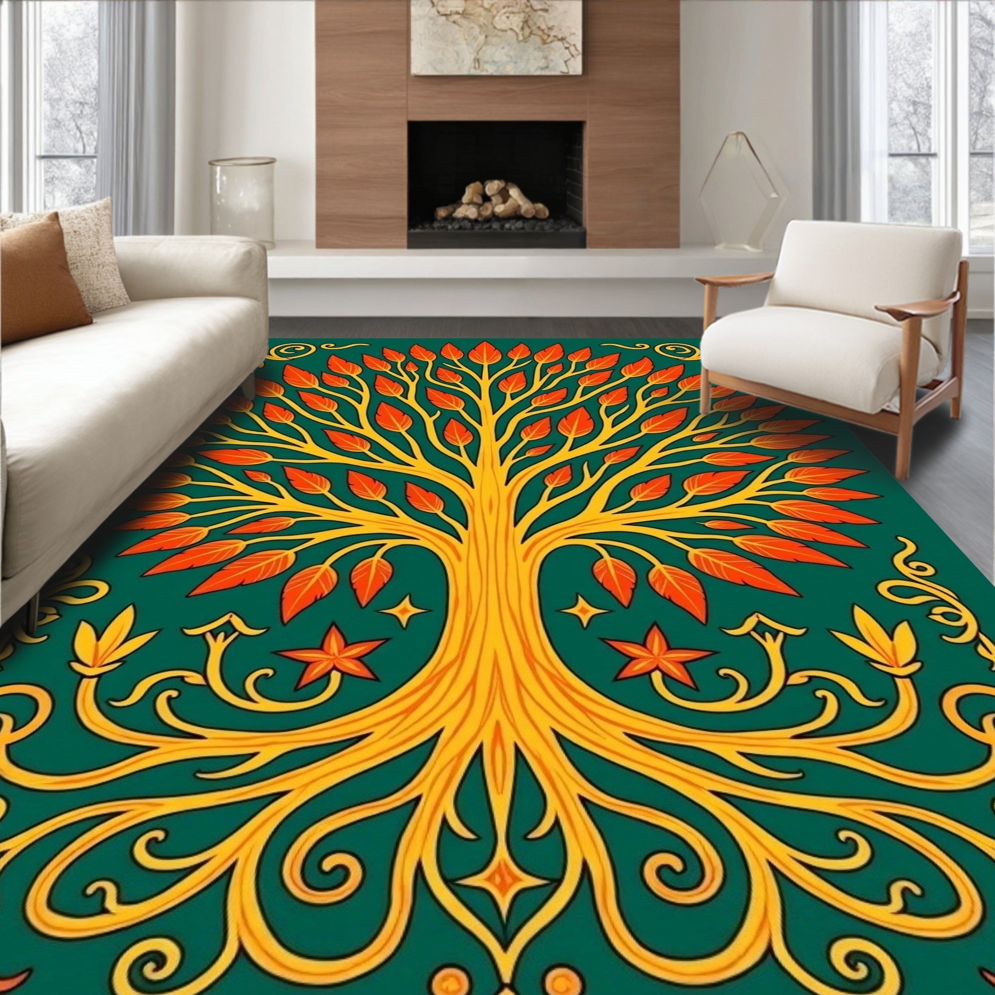Tree of Life Golden Orange Pattern Rug