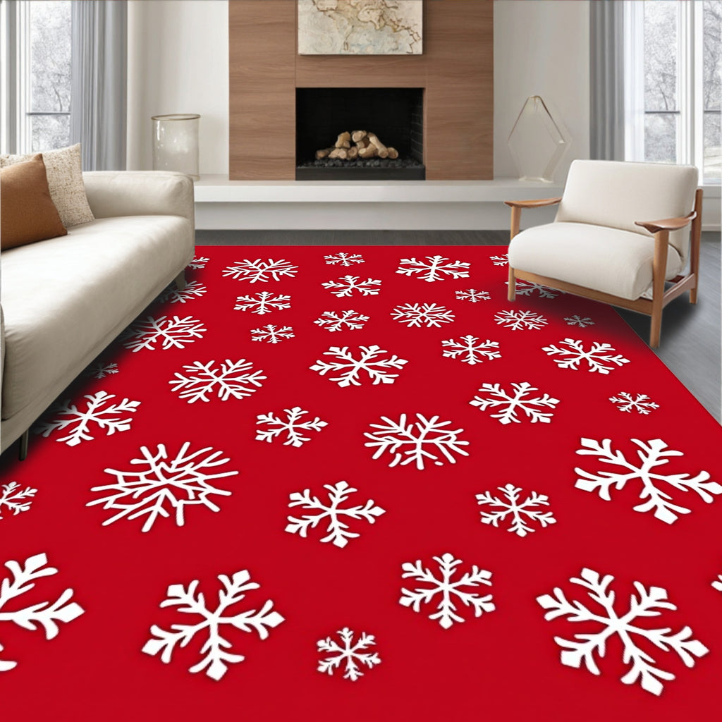 Charming Snowflakes Red Pattern Rug