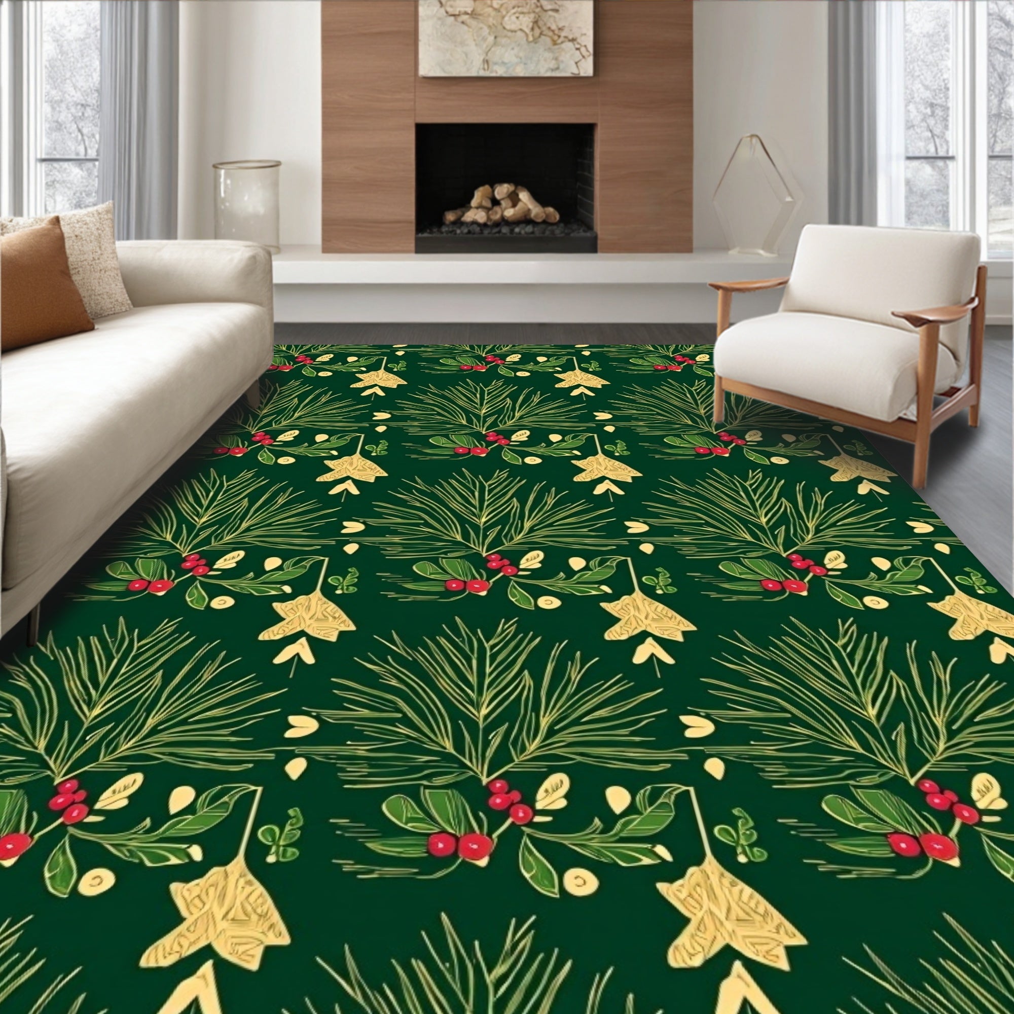 Festive Pine Berry Star Pattern Rug