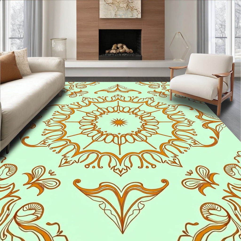 Elegant Orange Swirl Mandala Design Rug