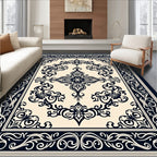 Classic Scrollwork Floral Border Design Rug
