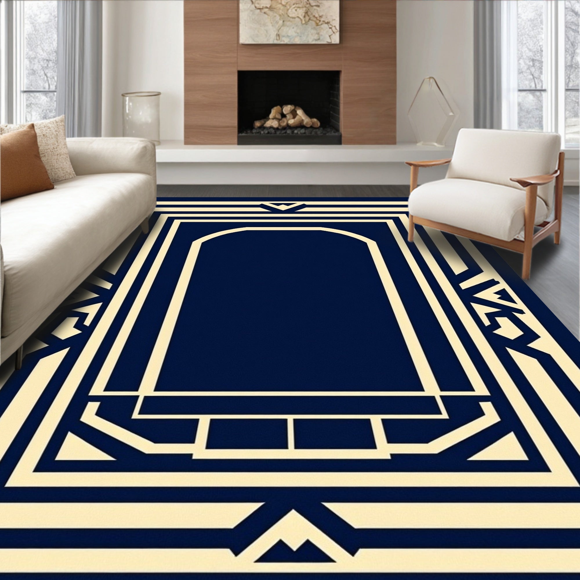 Navy and Gold Geometric Arch Rug