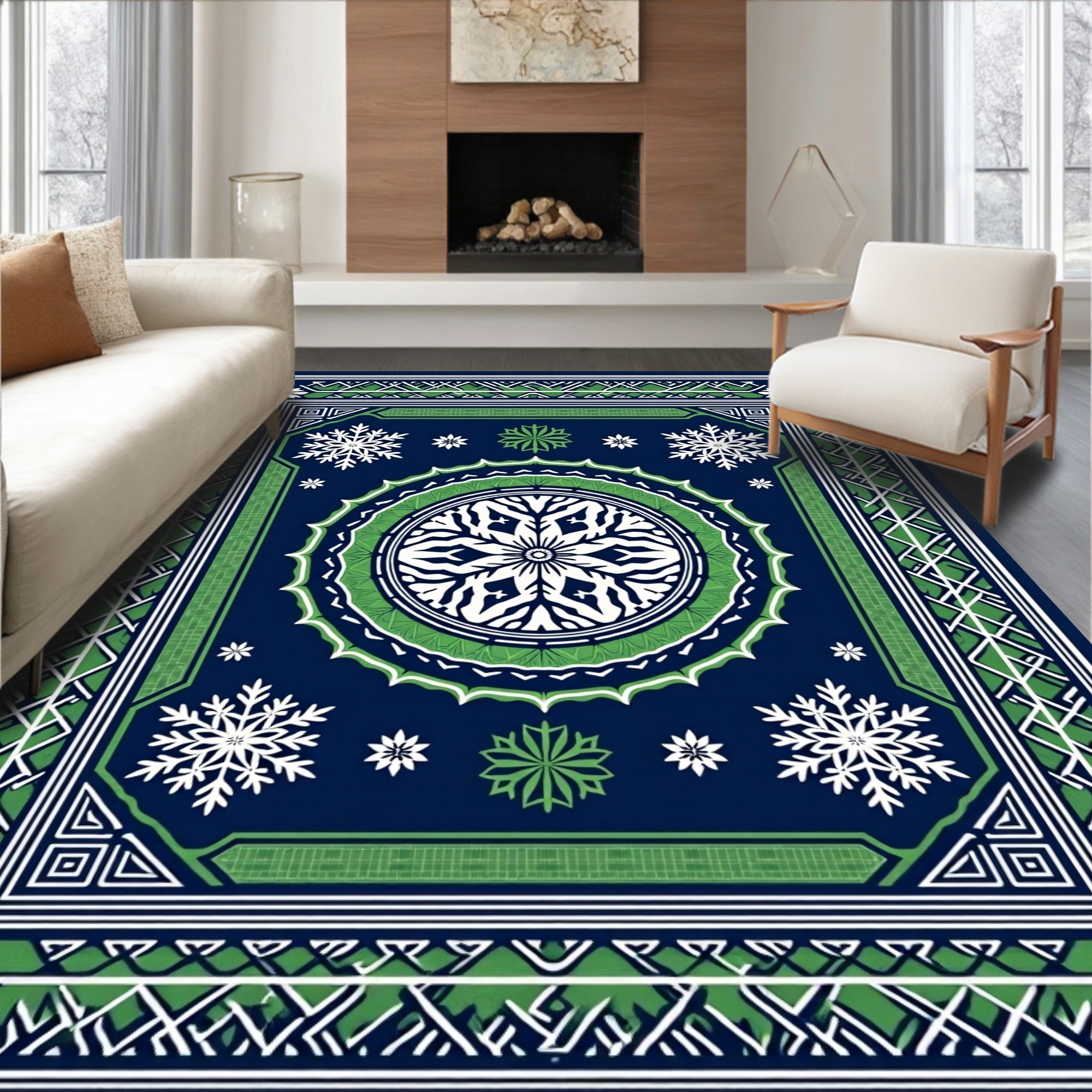 Snowflake Mandala Geometric Design Rug