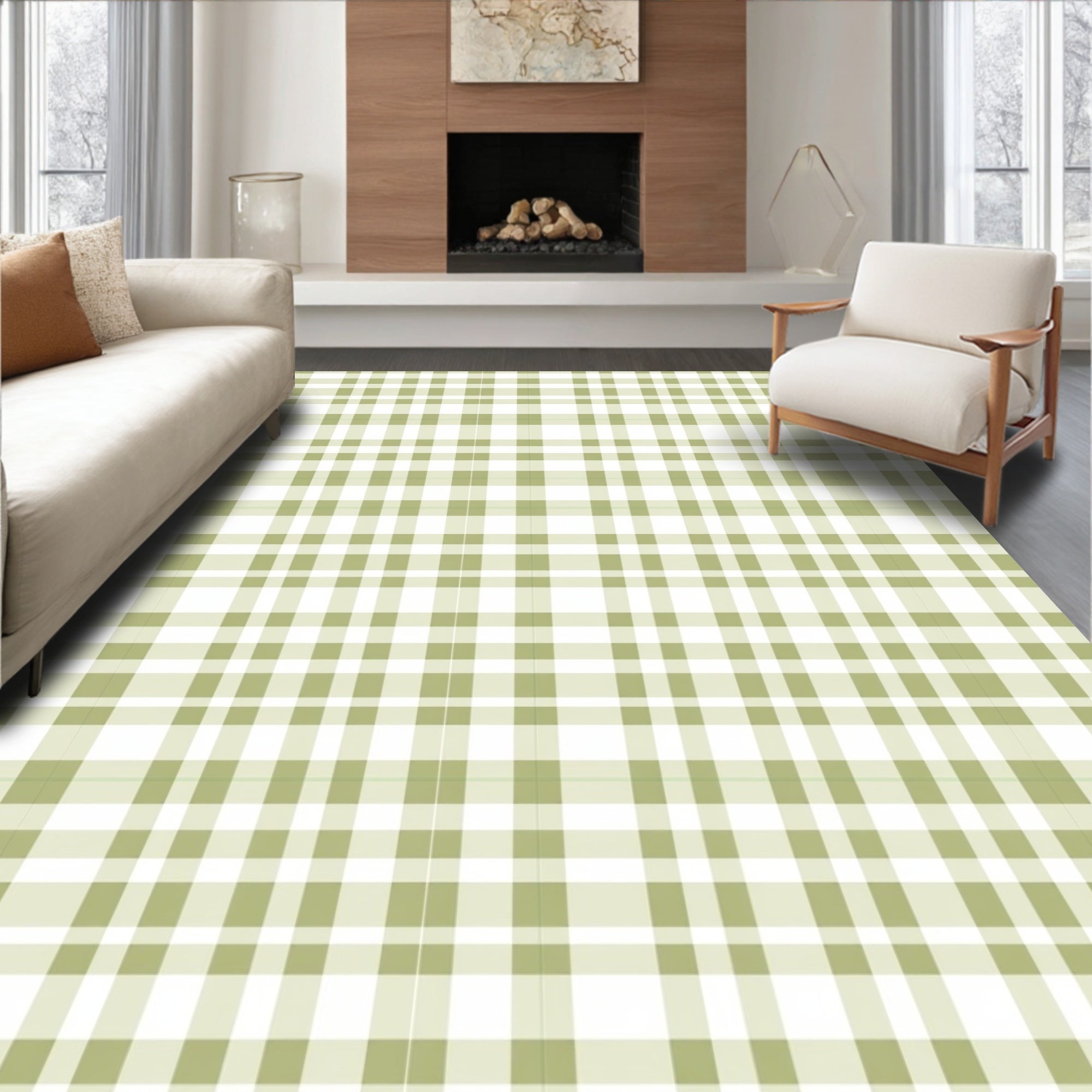 Neutral Simple Plaid Pattern Rug