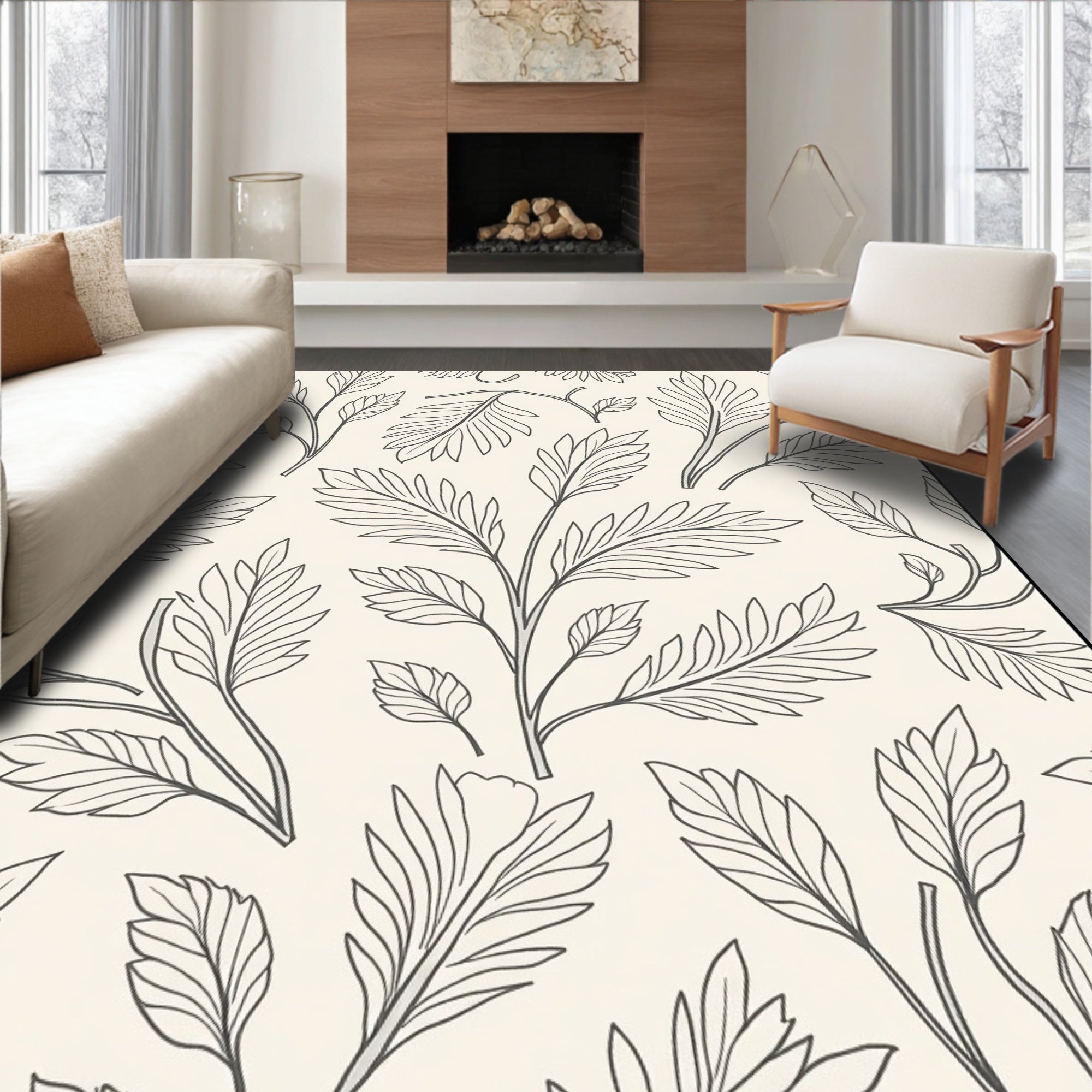 Leafy Branch Outline Design Rug
