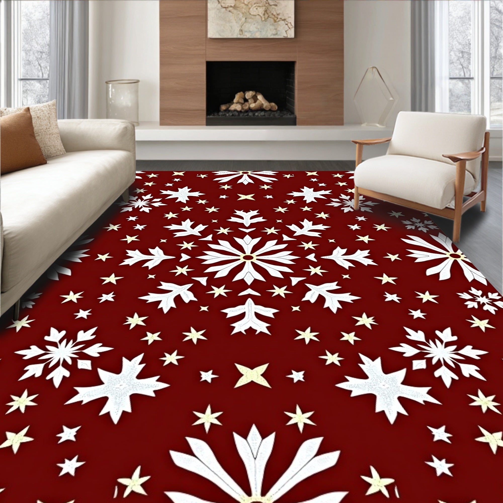 Winter Starburst Snowflake Pattern Rug
