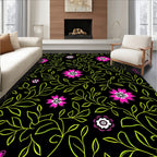 Dark Floral Vines With Pink Blooms Rug