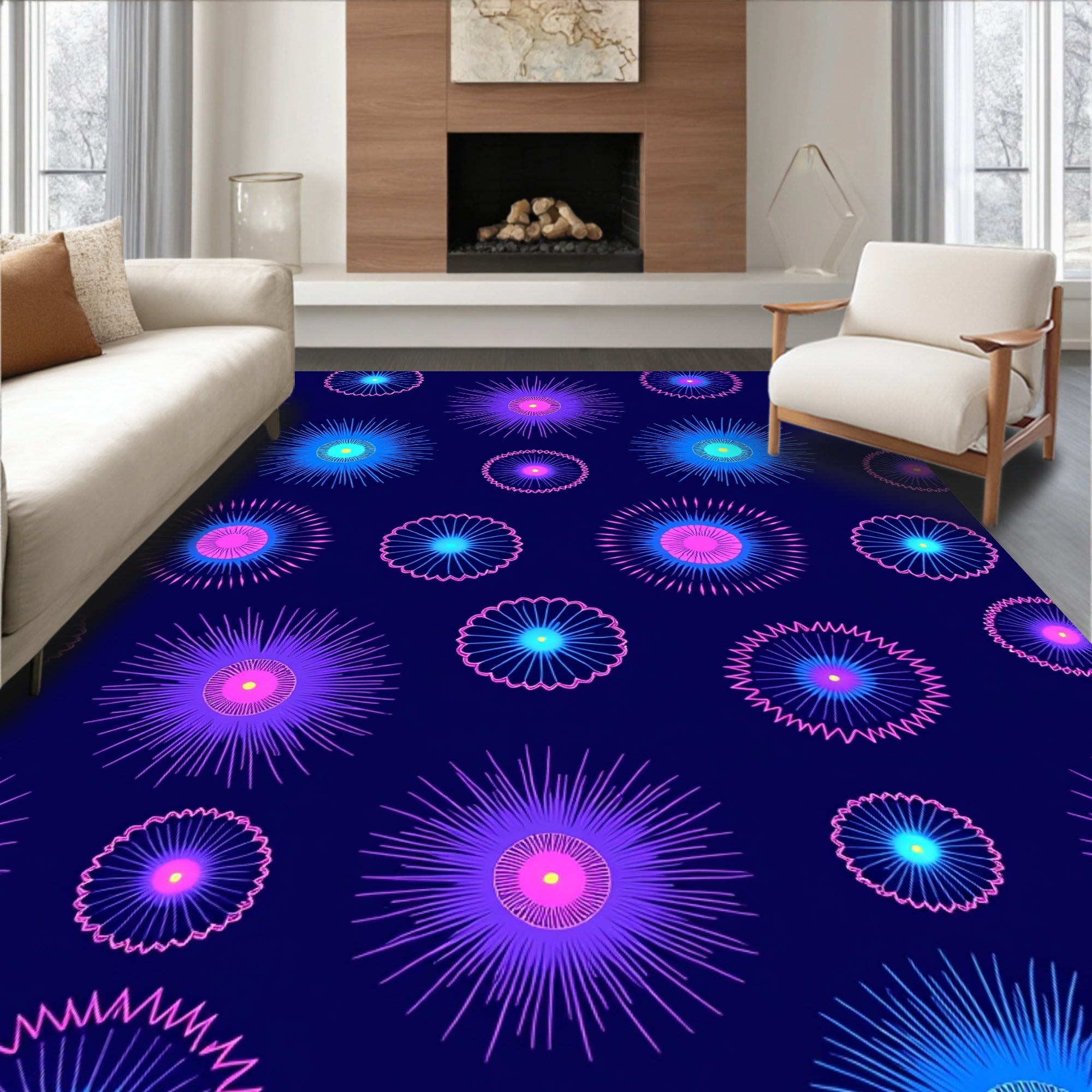 Neon Burst Floral Pattern Rug