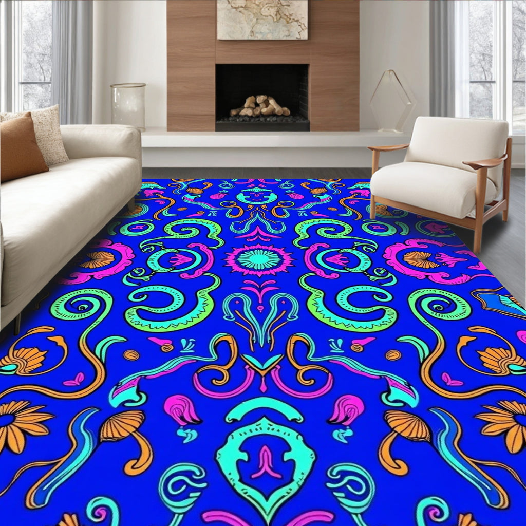 Vibrant Psychedelic Floral Swirl Pattern Rug