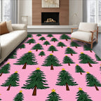 Green Christmas Trees with Yellow Stars Rug