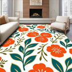 Orange Floral Botanical Pattern Rug