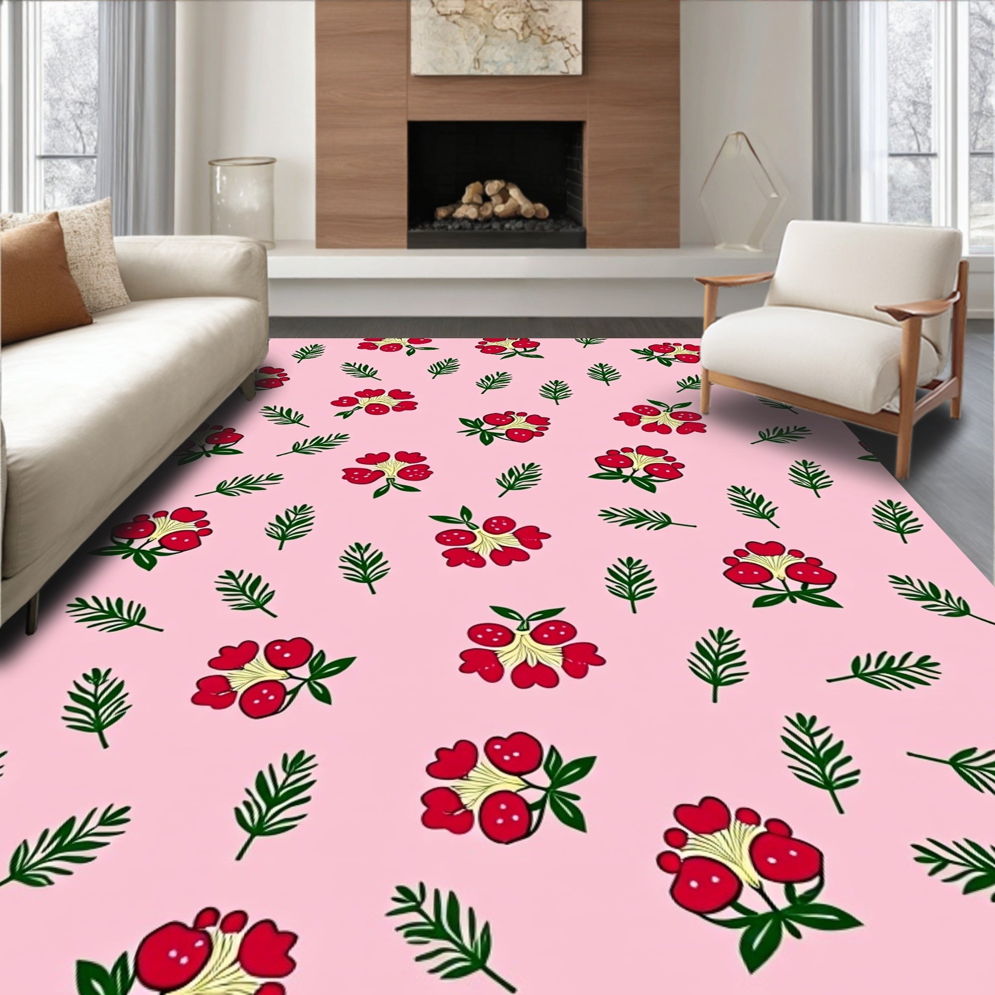 Pink Red Floral Botanical Scatter Rug