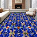 Vibrant Blue Floral Regal Pattern Rug