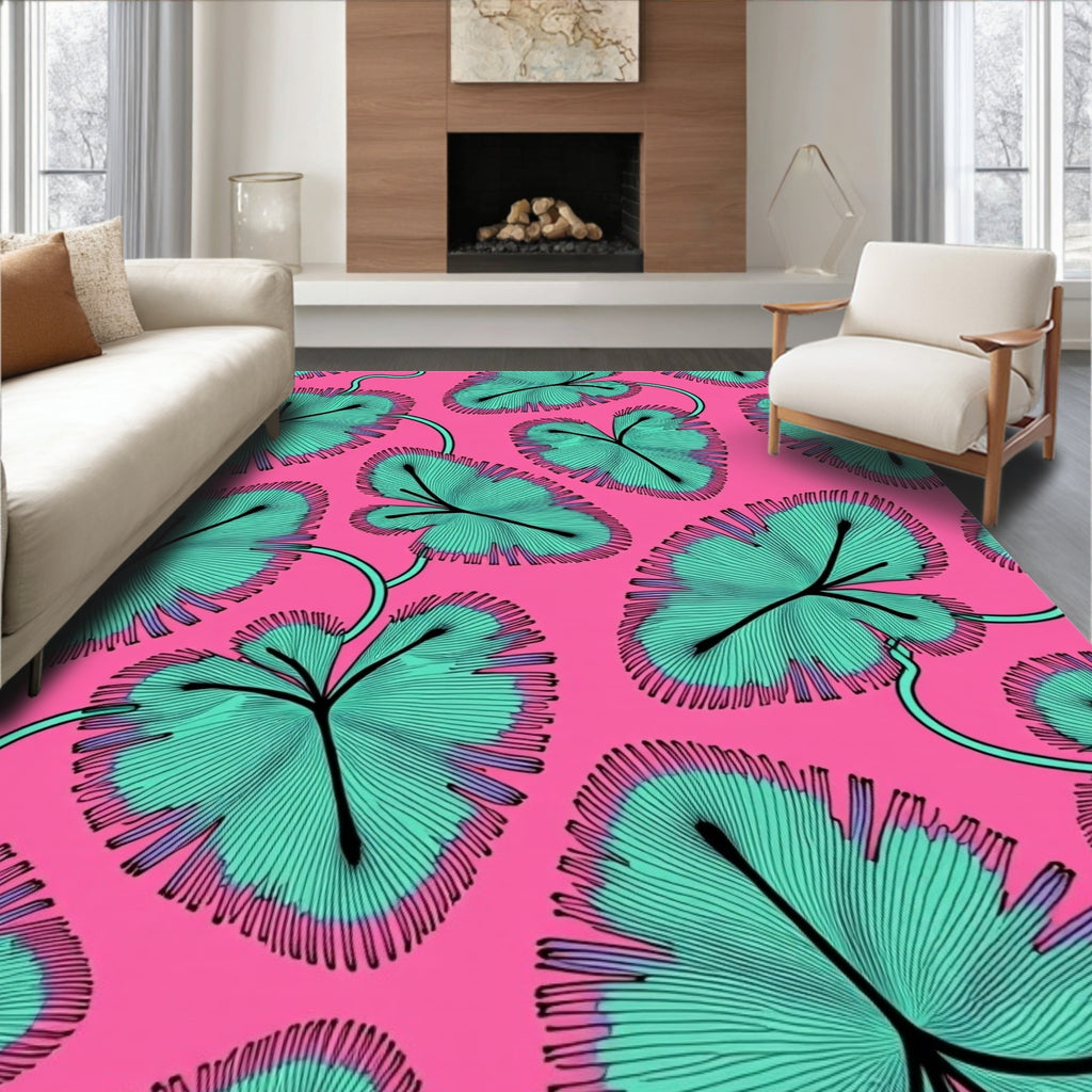 Vibrant Teal Leaf Tropical Paradise Rug