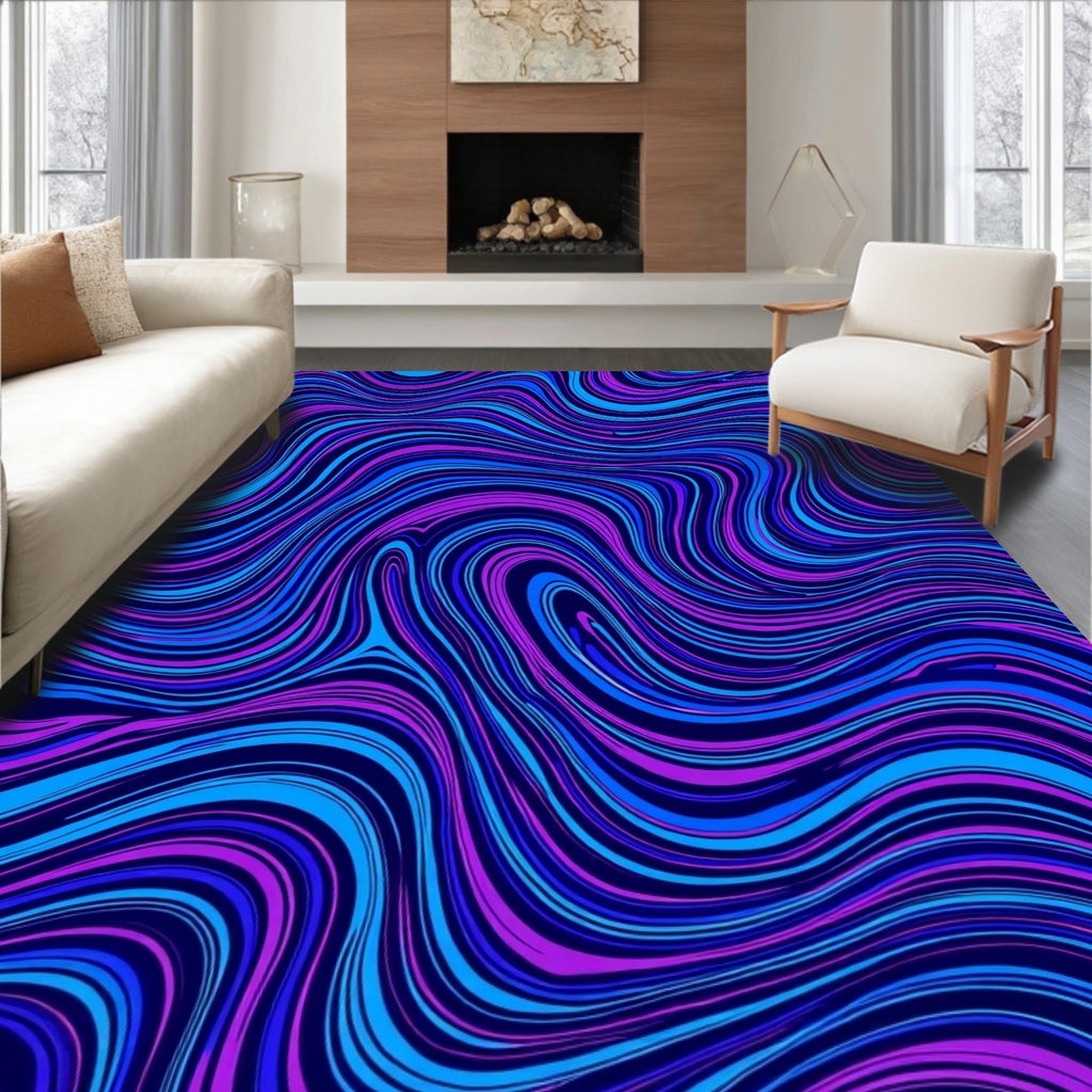 Trippy Swirl Abstract Blue-Purple Rug