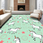 White Unicorn Star Mint Green Pattern Rug