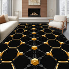 Black Gold Hexagonal Geometric Pattern Rug