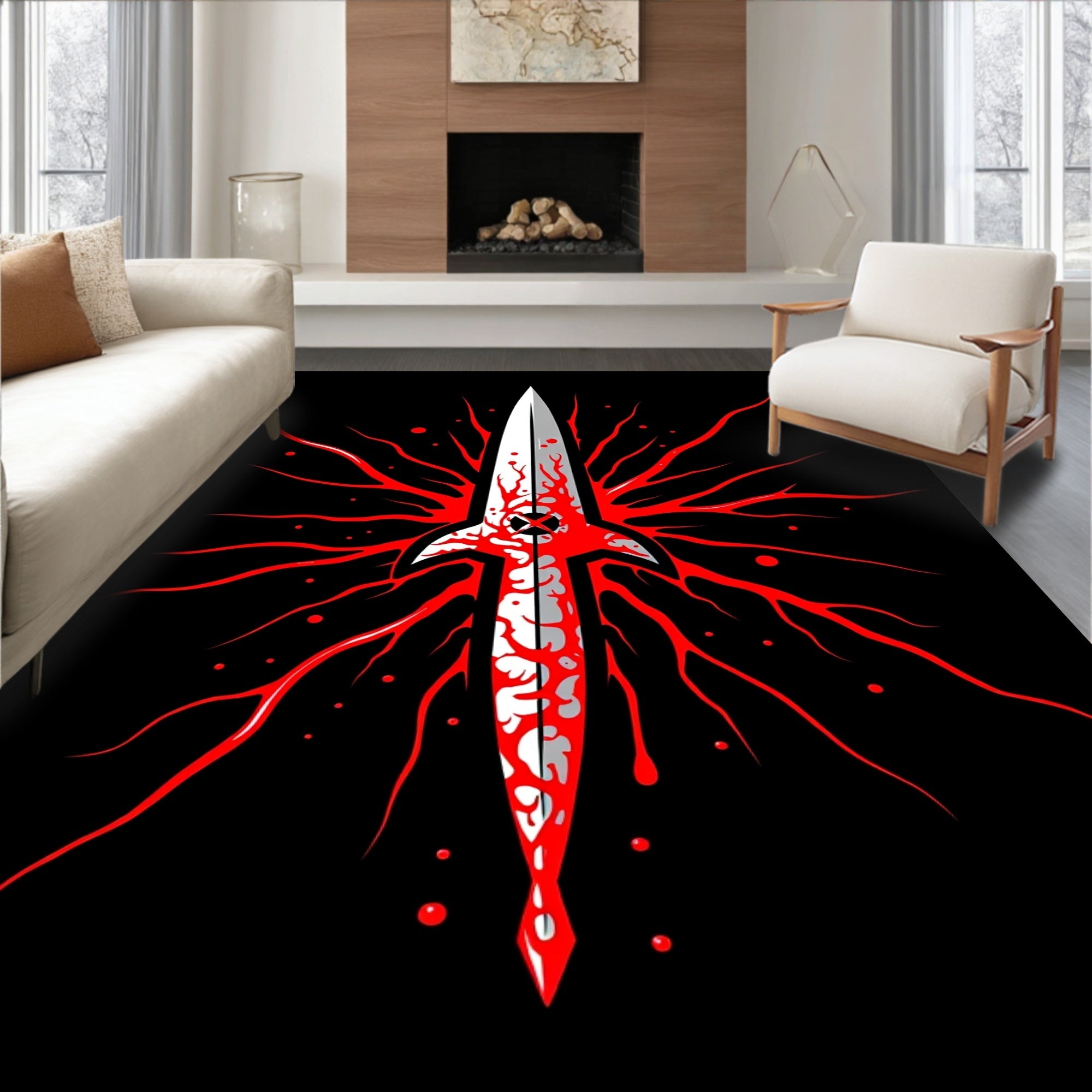 Gothic Blade With Red Sprays Rug
