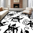 Whimsical Black White Character Pattern Rug