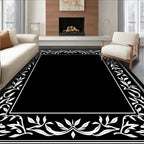 Elegant White Leaf Border Design Rug