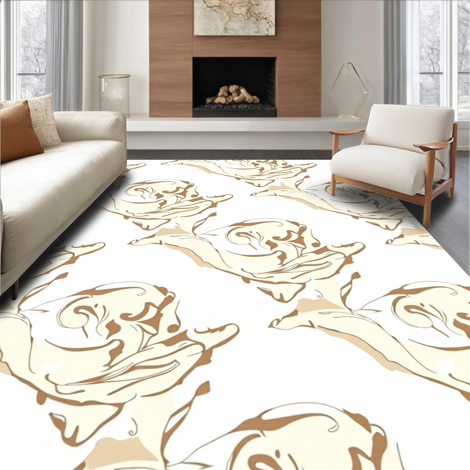 Elegant Natural Scroll Organic Pattern Rug