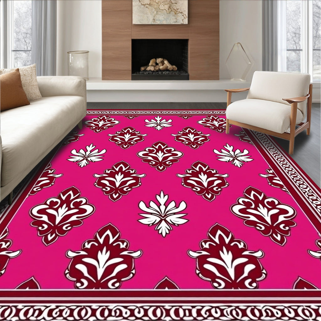 Rich Damask Pattern Pink Rug
