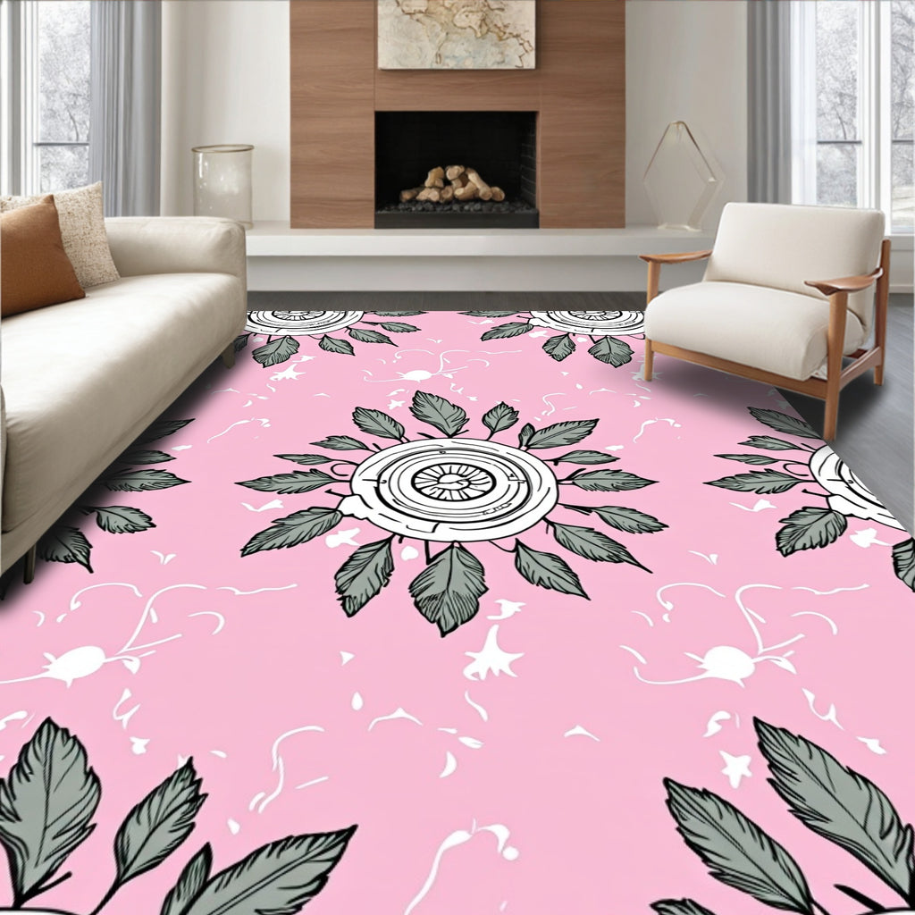 Circular Floral Pattern on Pink Rug