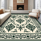 Ornate Dark Green Damask Pattern Rug