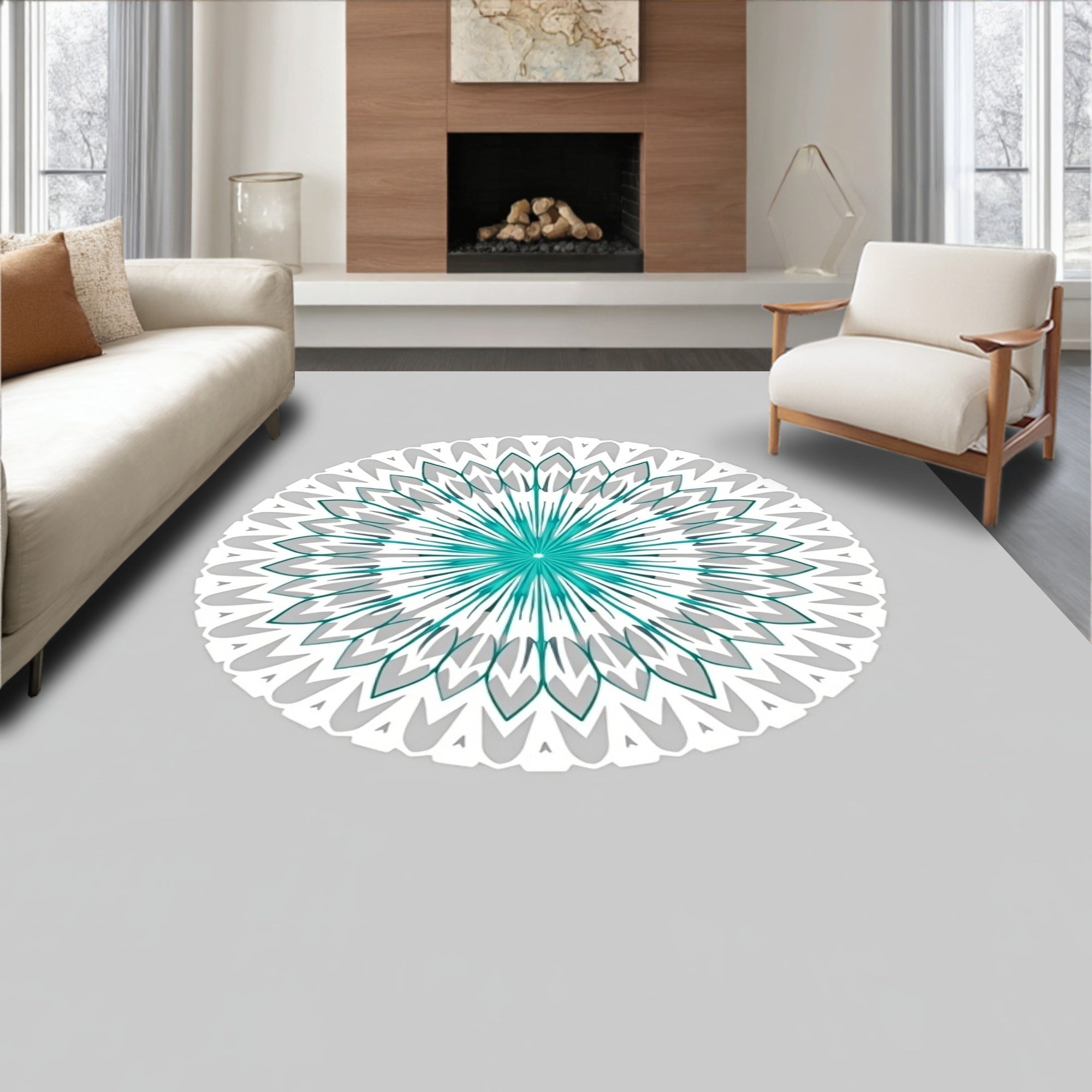 Unique Teal Mandala Pattern Design Rug
