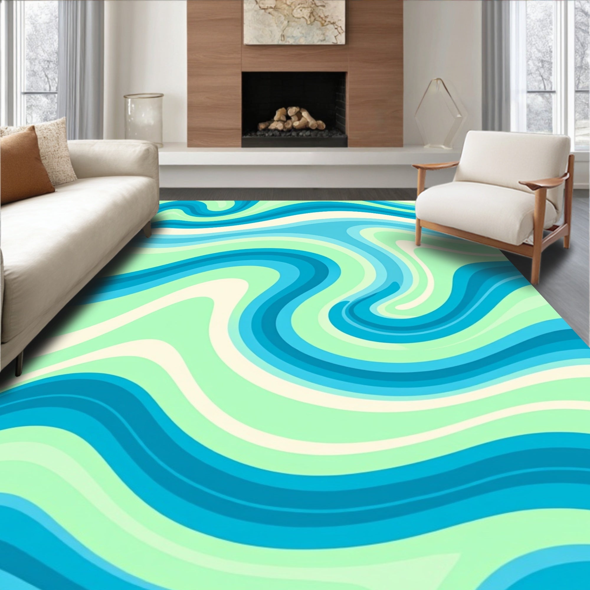 Abstract Swirl Wave Pattern Rug