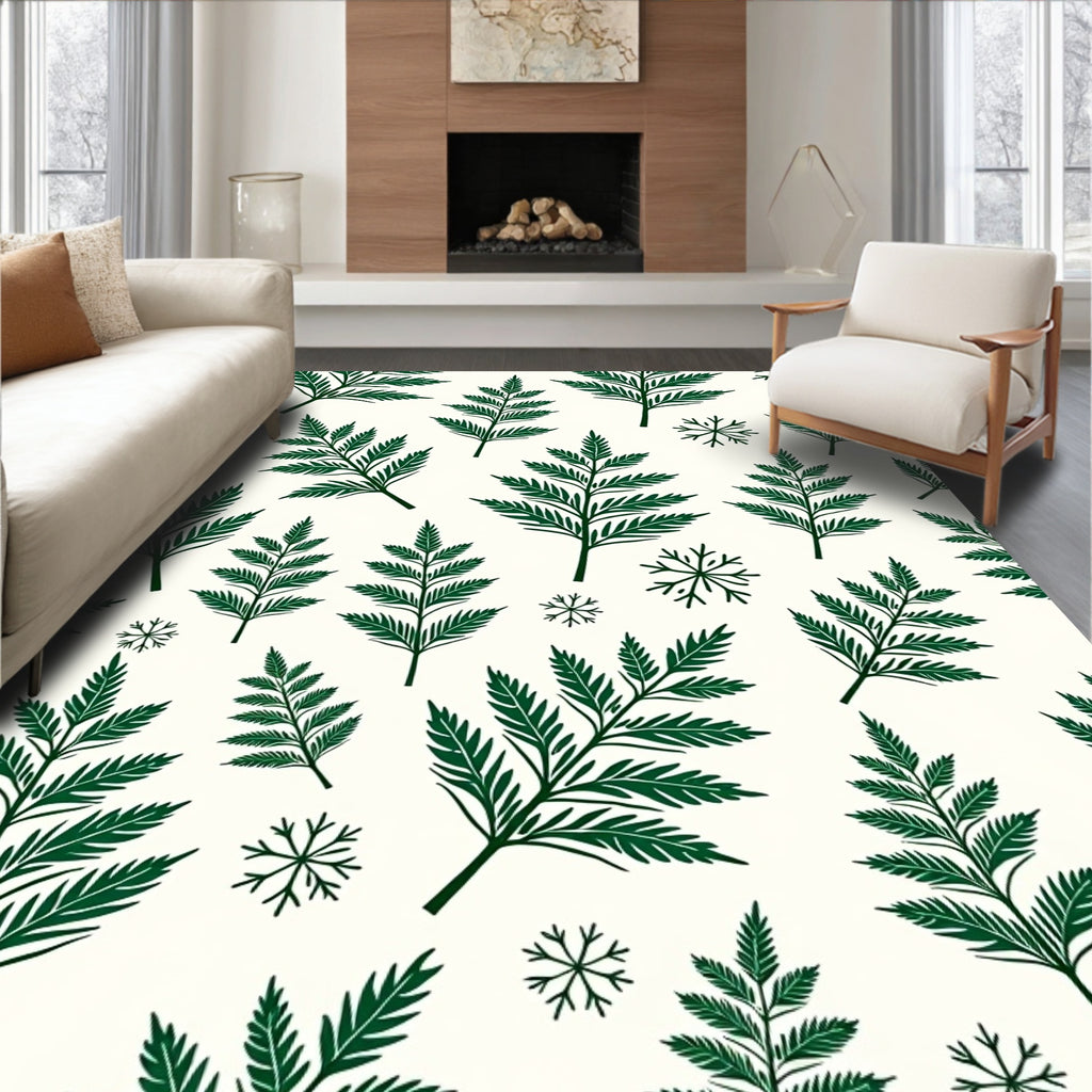Green Fern Snowflake Pattern Rug