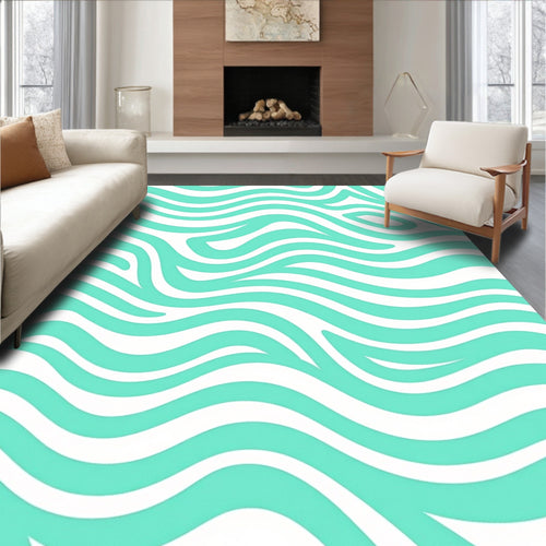 Abstract Aqua Wave Pattern Rug