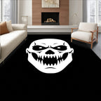 White Skull Graphic Black Background Rug