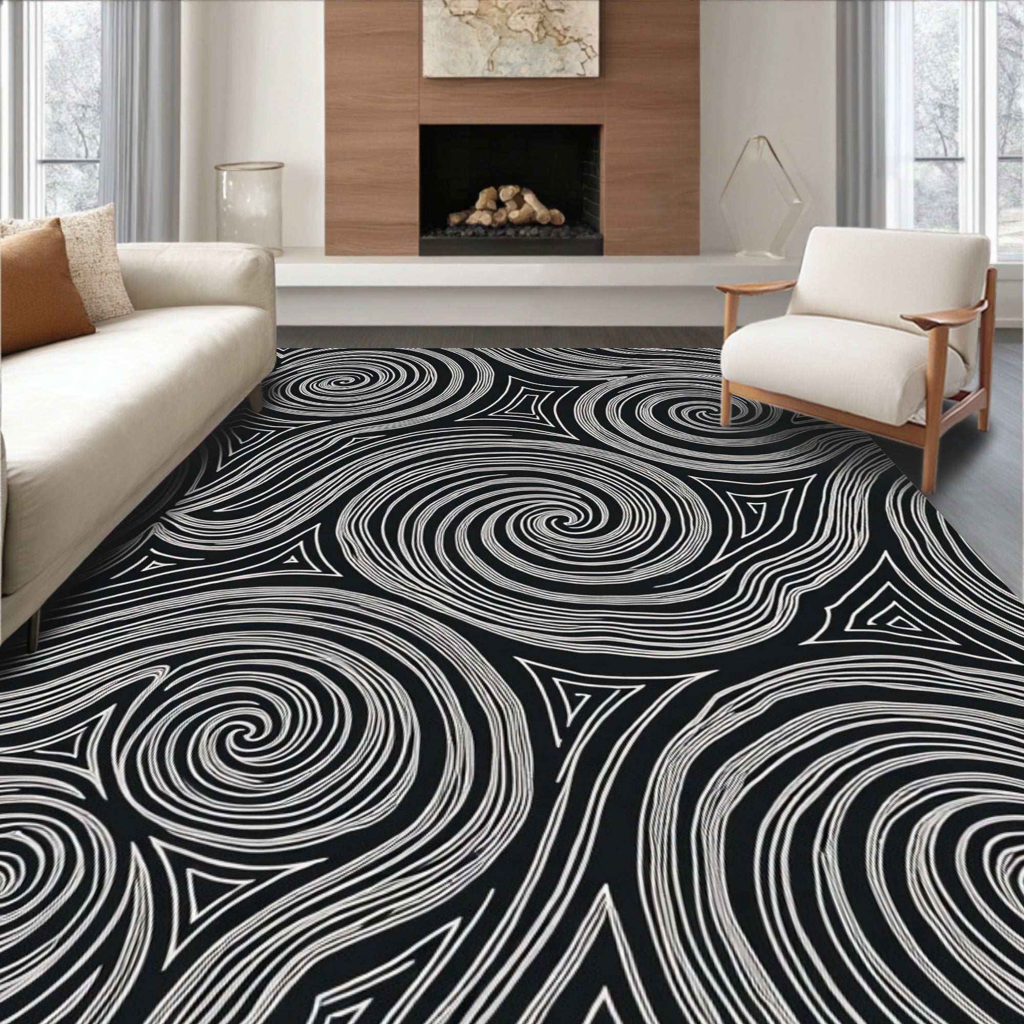 Monochromatic Abstract Swirl Pattern Rug